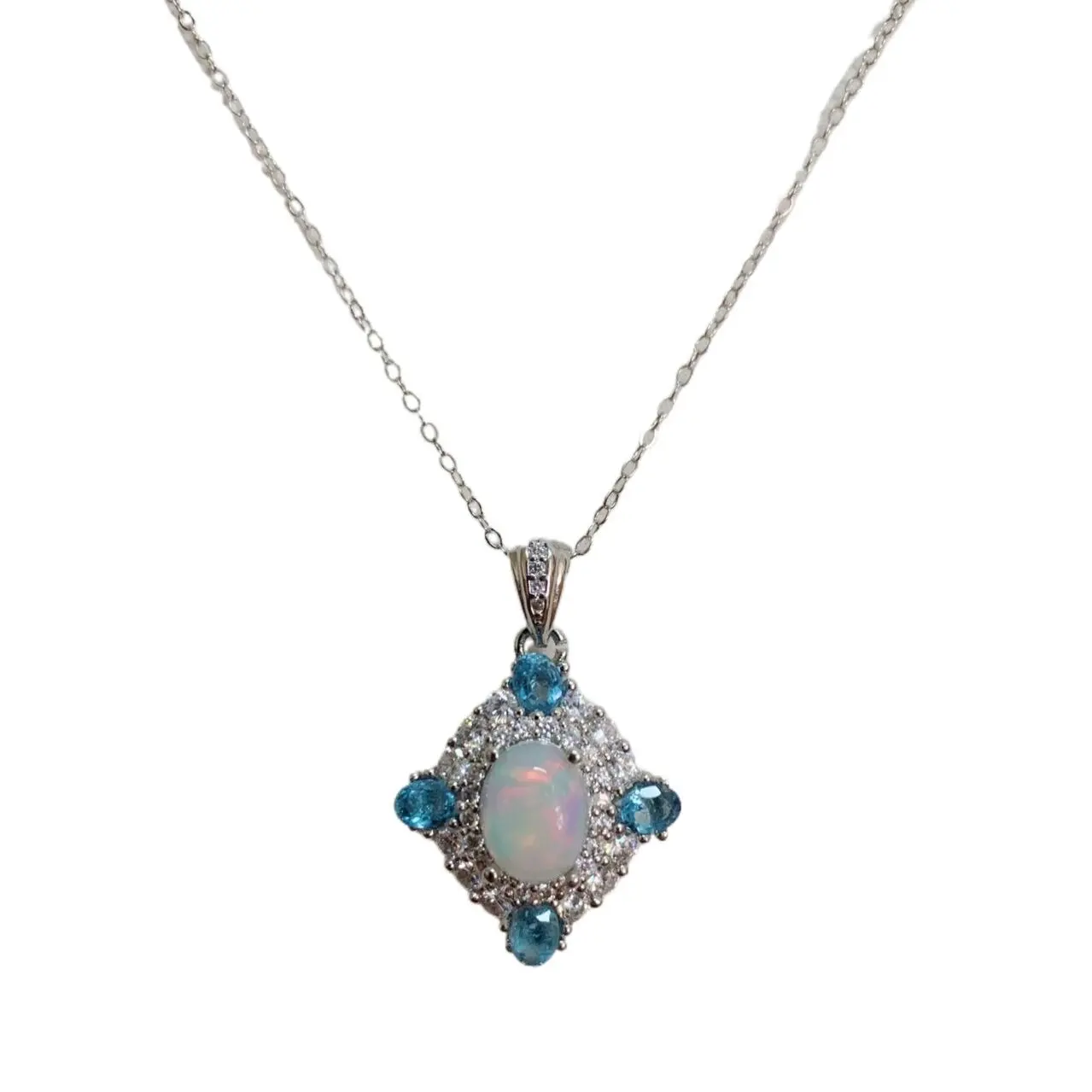 

ZECAA 925 White Opal Fine Jewelry Pendant With Natural White Opal Gemstone 7*9mm Lady S925 Silver White Opal Pendant