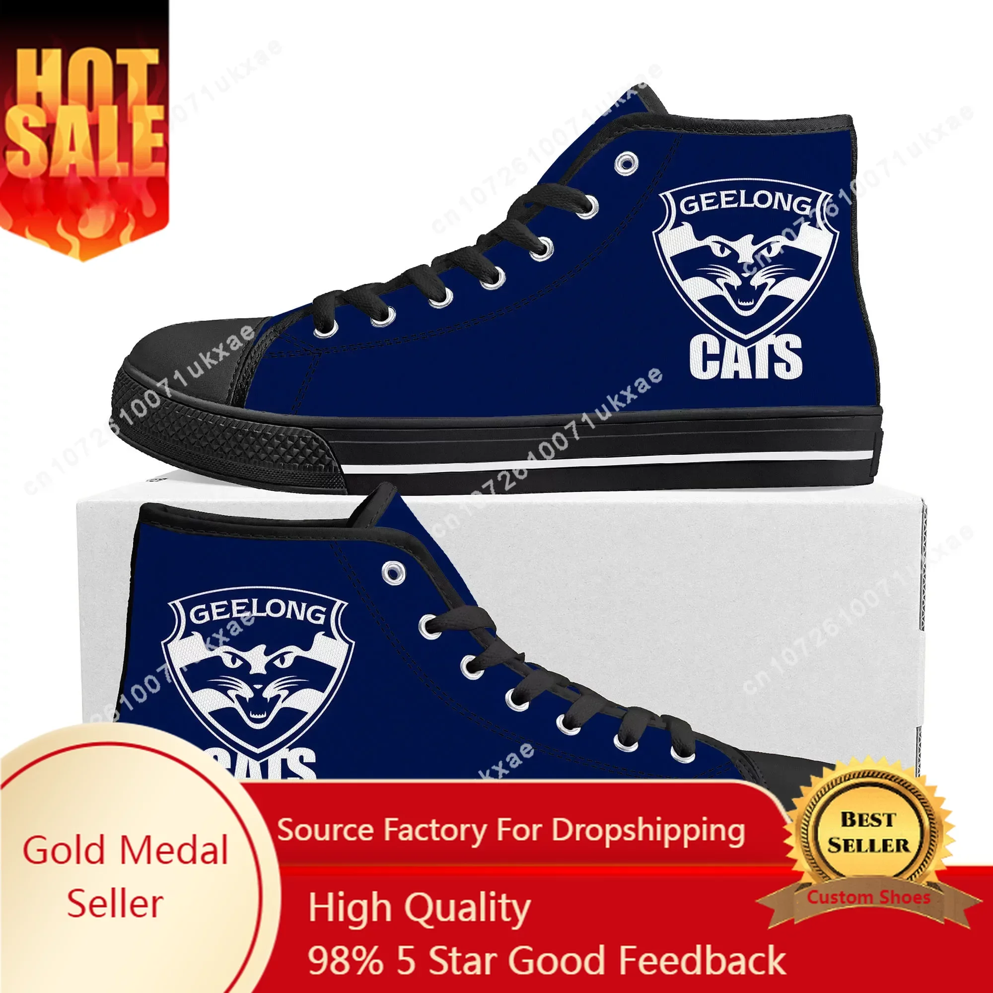 Geelong Cats Australian Football High Top Sneakers Mens Womens Teenager High Quality Canvas Sneaker Casual Shoe Custom Shoes