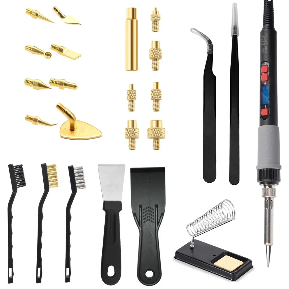 

3D Printing Finishing Tool Kit 80W Soldering Iron & Heat Insert Brass Nut Kit Tweezers Heat-Set Nuts Smoothing Tool Wire Brush