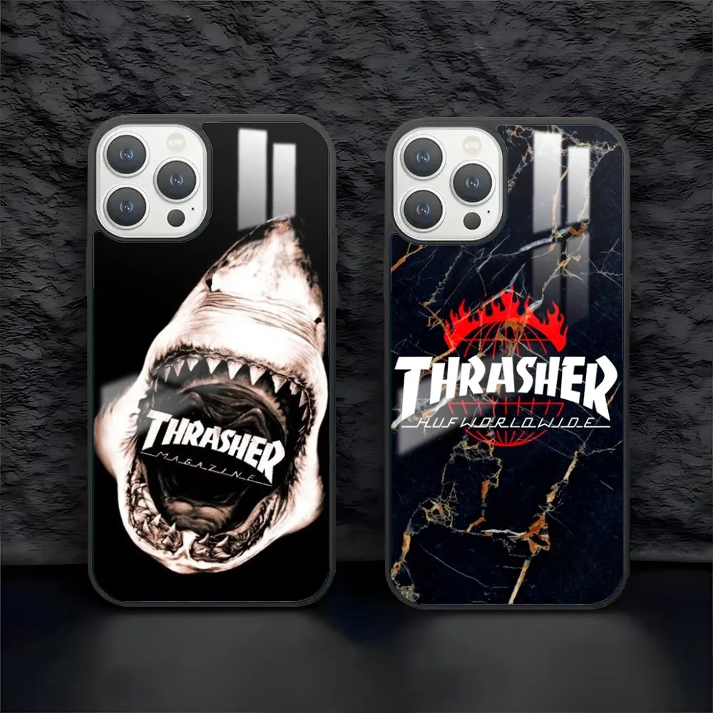 skateboard brand T-thrasher Phone Case For iPhone 16 15 14 13 12 11 Pro Max Plus Mini PC Fashion mirror phone case