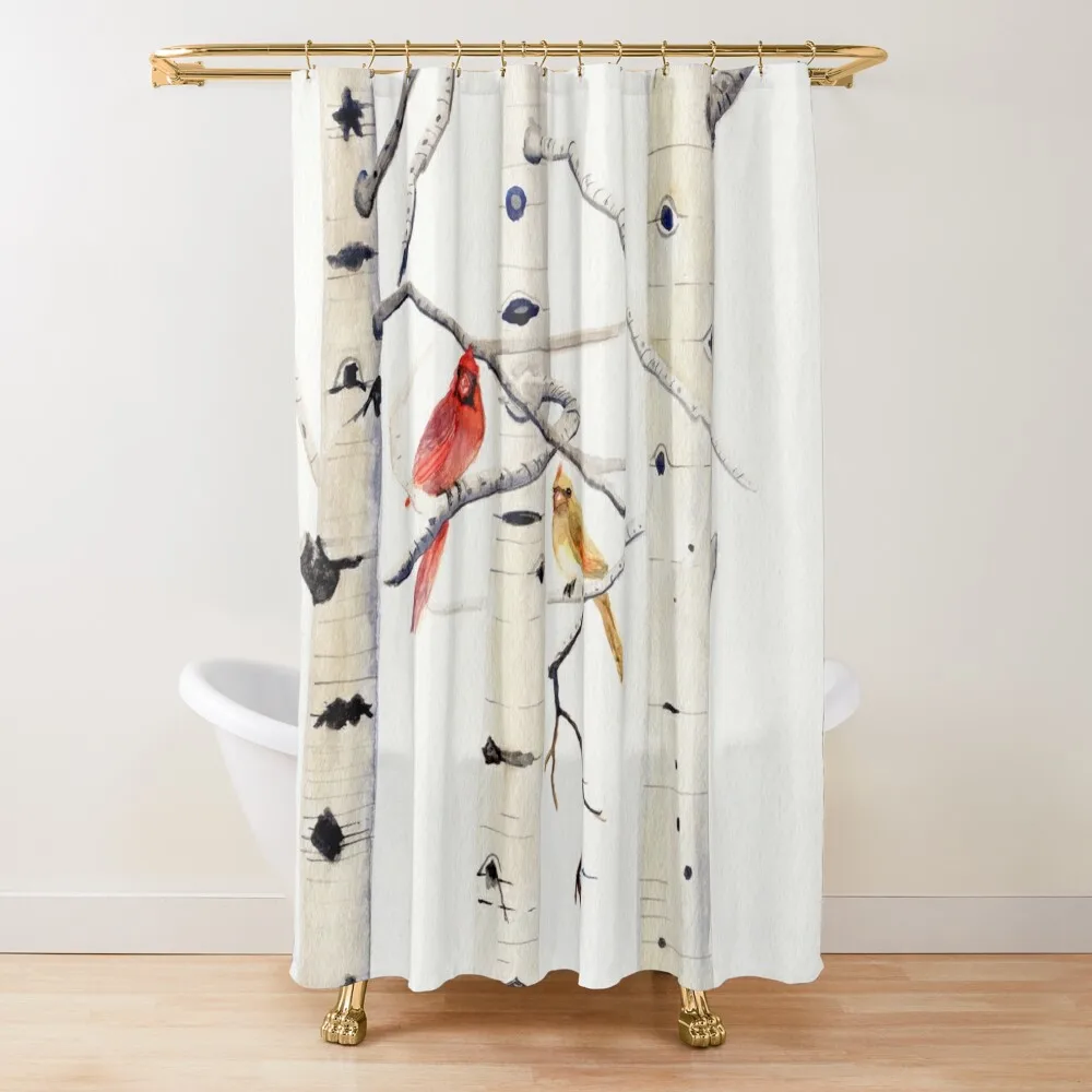 

Birch Trees and Cardinal Shower Curtain Luxury Bathroom Shower Waterproof Shower Bathroom For Bathroom Set Curtain