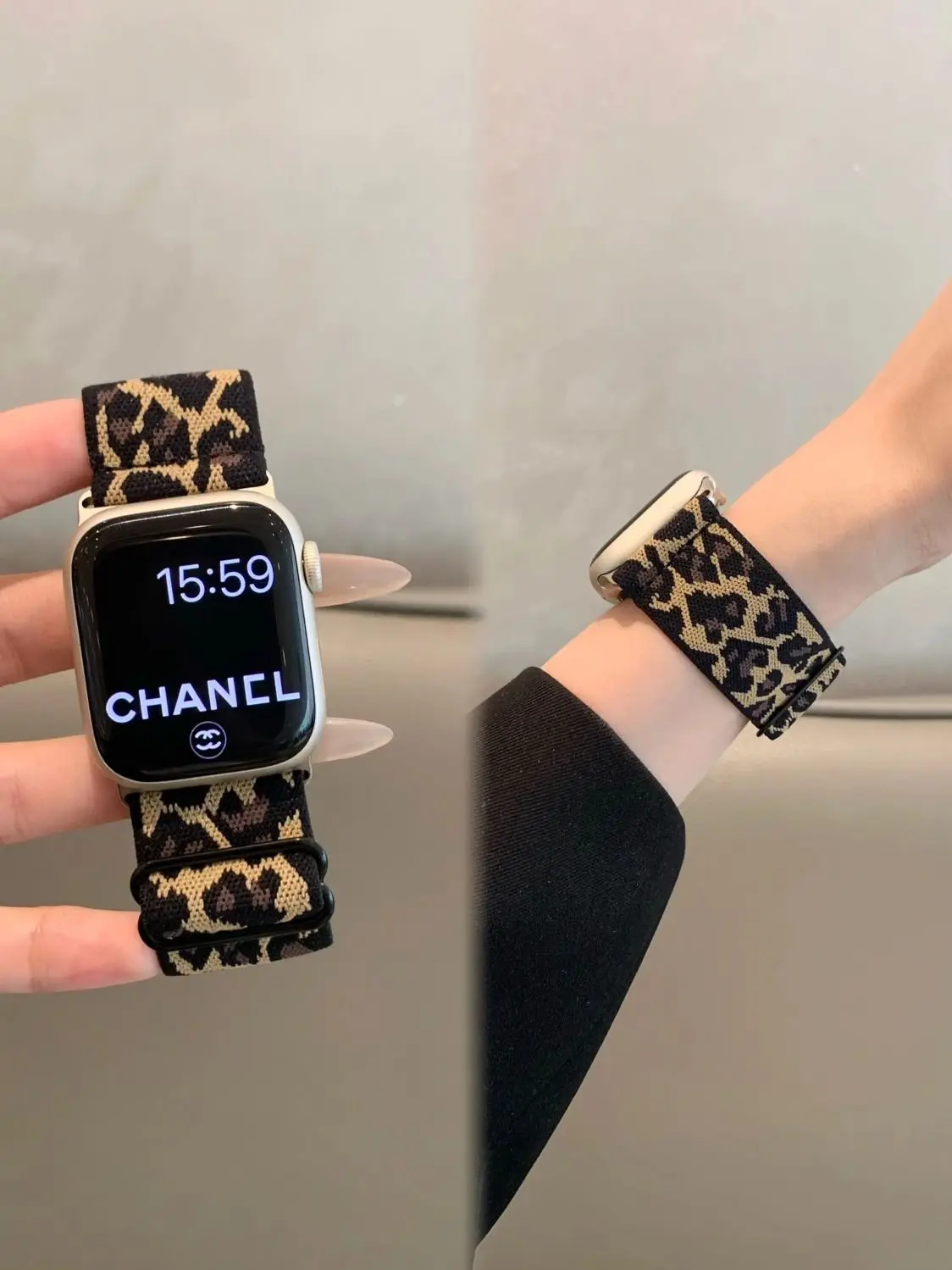 1 Packung elastisches Schlaufenband mit Leopardenmuster, kompatibel mit Apple Watch Band 38 mm, 40 mm, 41 mm, 42 mm, 44 mm, 45 mm, 49 mm, Ersatzarmband