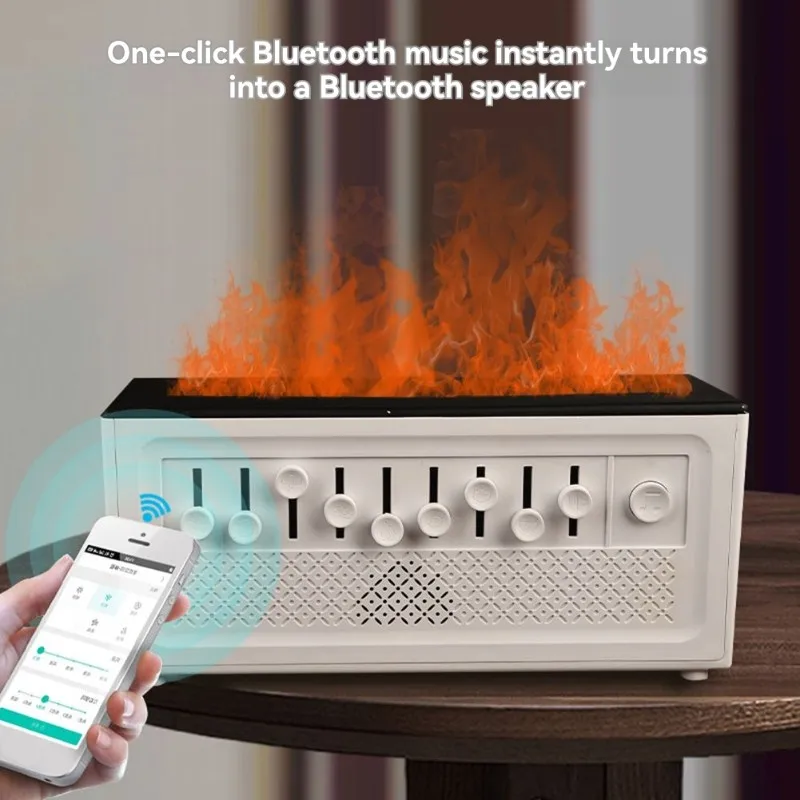 【HOT-PRICE!】Aromatherapy Humidifier With Bluetooth Speaker White Noise Machine Multifunctional Flame Diffuser EU Plug