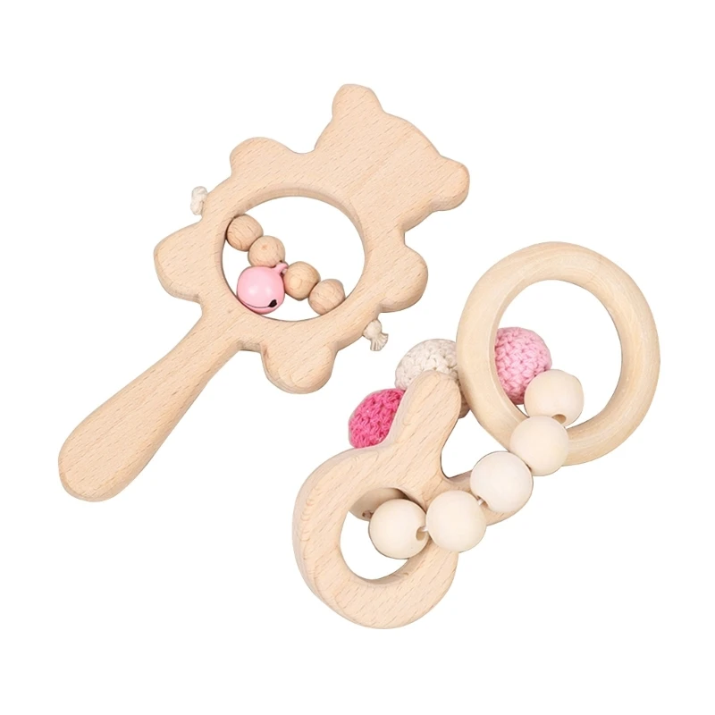 2PCS Baby Rattle Teether Educational Teething Toy Set Infant Soother Shaking Toy