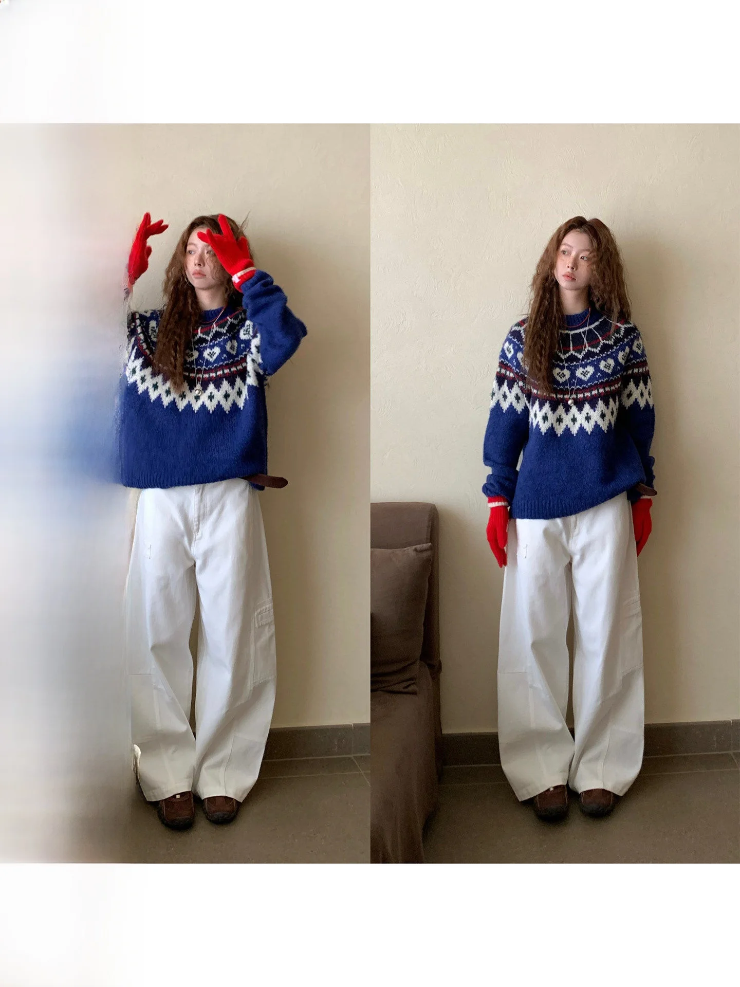

COK Winter New Arrival Korean Sle Lazy Feel Sweater Fair Isle Knitwear Warm Commute Faion Straight Tube Model