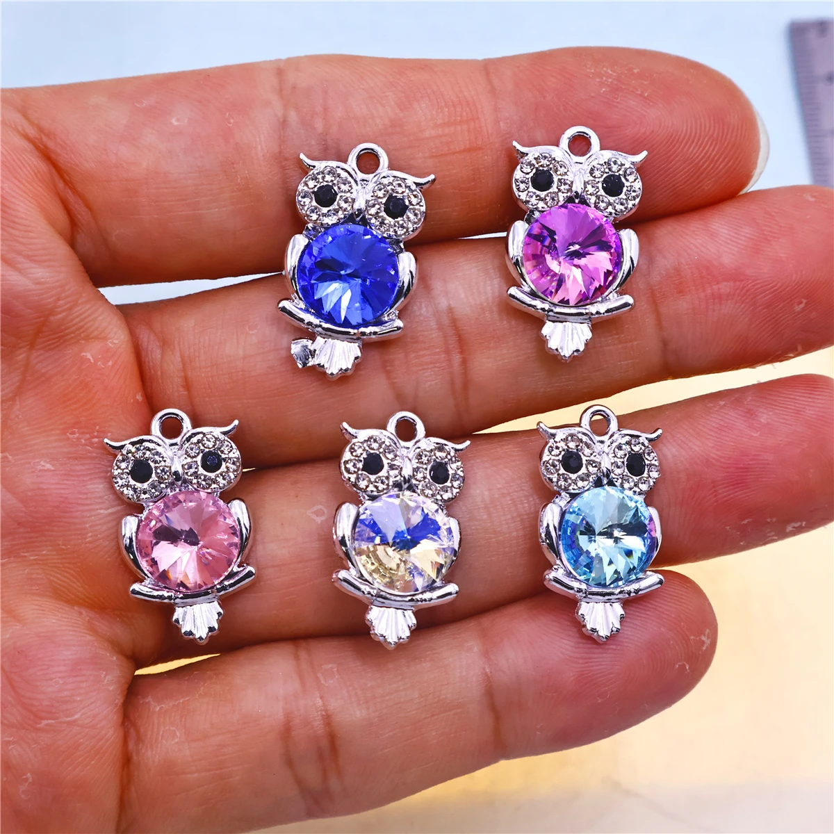 6pcs Cute Animal Charms Crystal Owl/dolphin/cat/bat Pendants for Jewelry Making DIY Necklace Earrings Bracelet Accessories Suppl