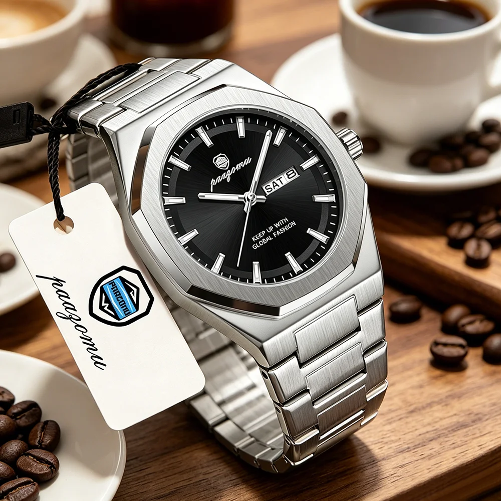 PAAZOMU 2026New Luxury Men Watch Waterproof Week Date Male Watch Quartz Stainless Steel Business Watches For Man Reloj Hombre