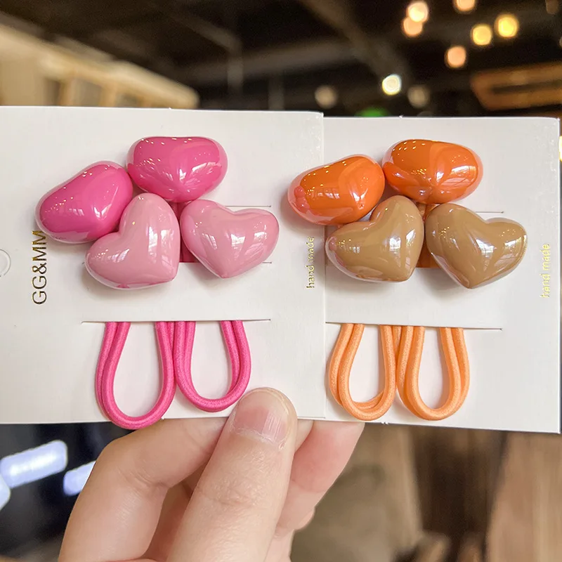 

2pcs Acrylic Heart Cartoon Elastic Hair Bands Set Handmade Rubber Hair Ties Headbands for Girls Hair Accessories