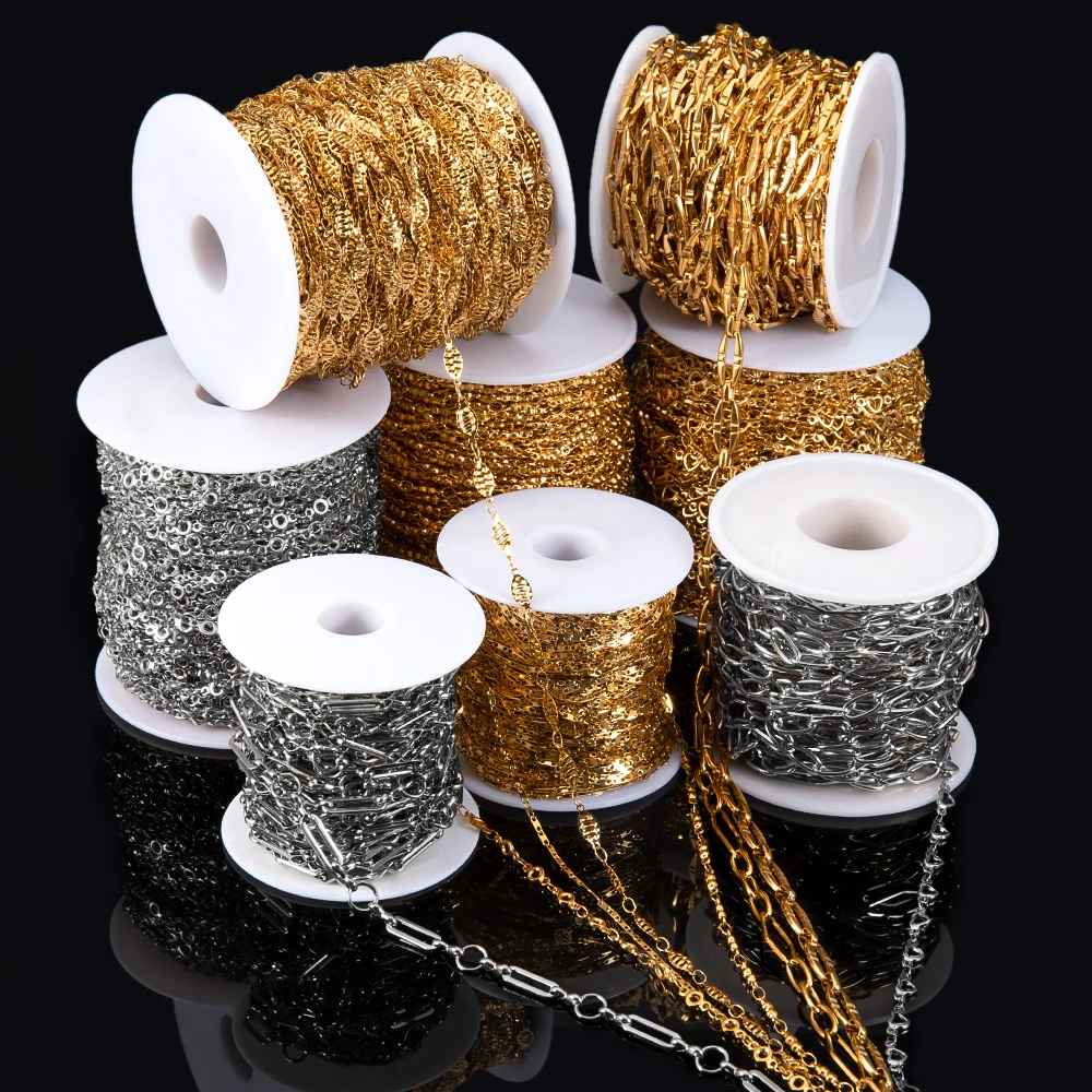 1Meter Multi Styles Stainless Steel Gold Color Silver Color Link Chain Bulk Chains DIY Necklace Jewelry Making Wholesale No Fade