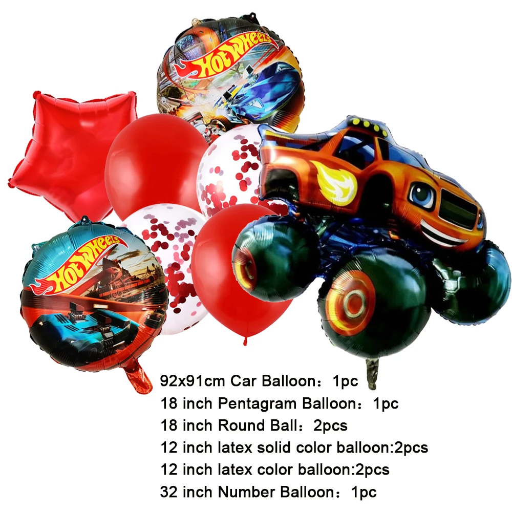 NEW Cartoon Monster Big Wheel Truck Theme Birthday Party Decoration Latex Aluminum Digital Balloon Baby Shower Boy Gift