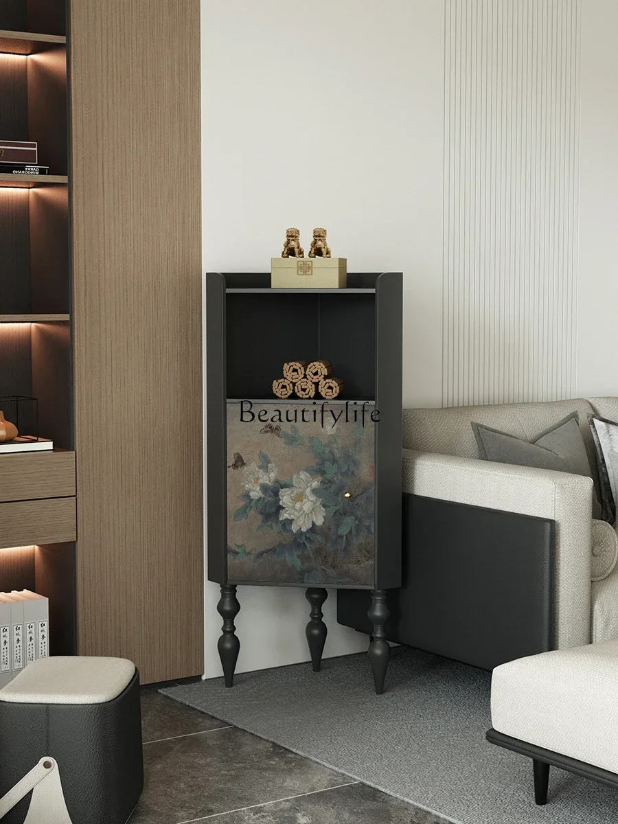 GG8New Chinese Style Flying Flowers and Dancing Butterflies Triangle Cabinet Solid Wood Bedroom Bedside Living Room Locker