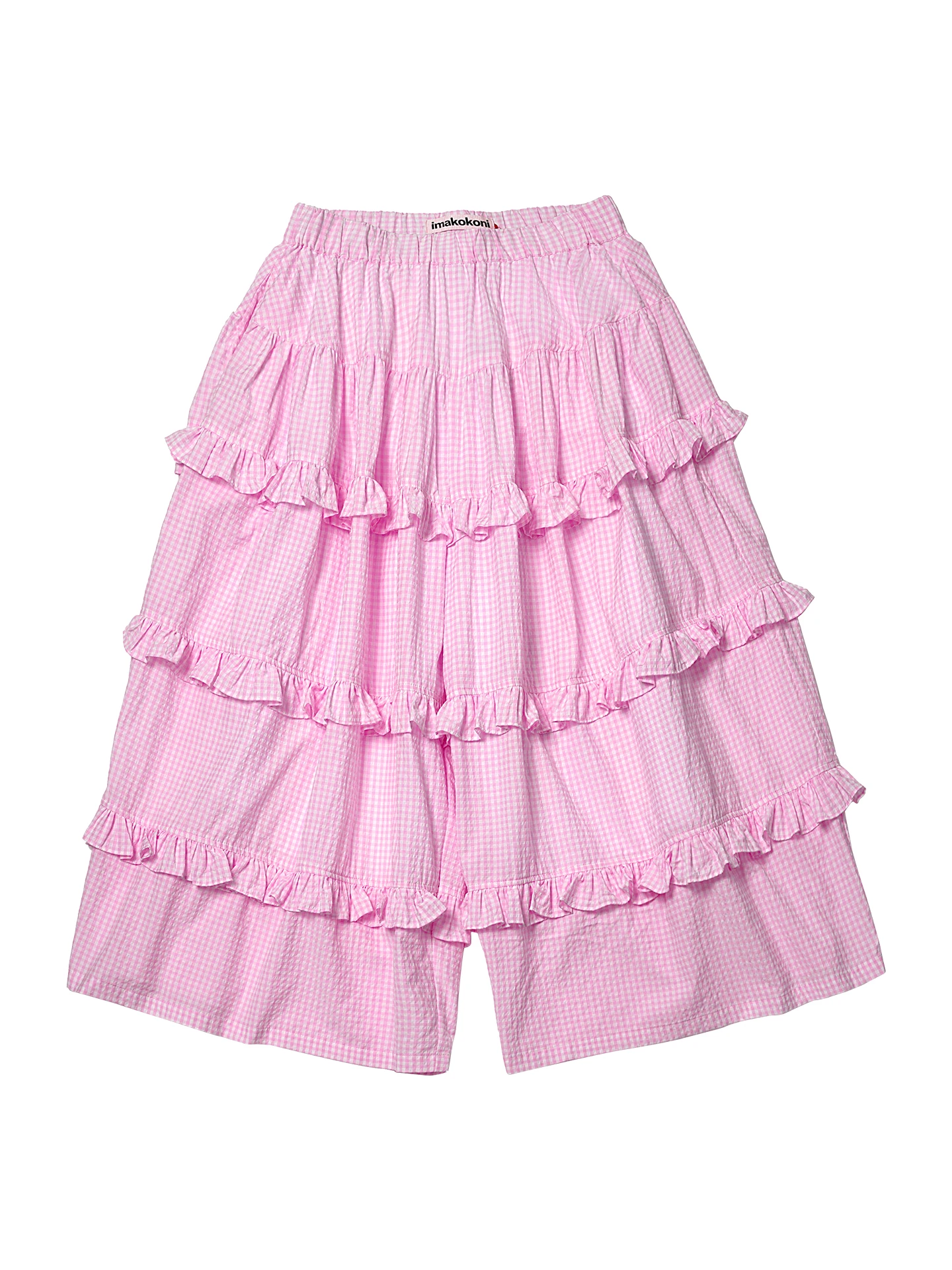 

Pink plaid pants for women imakokoni summer original Japanese style heavy-duty literary lace wide-leg loose skirt pants 265431
