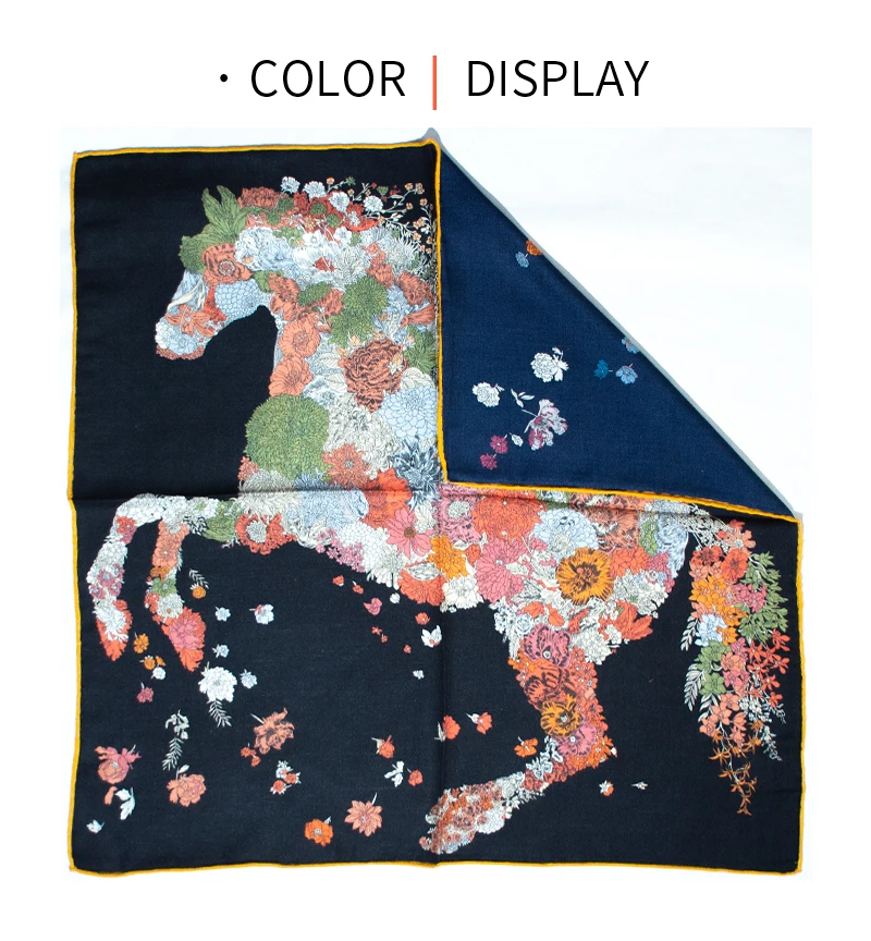 

Elegant Flower Horse Print Silk Wool Scarf Women 65cm Square Perfect Luxury Gift for Birthday Anniversary Horse Lover