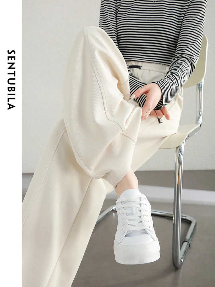 SENTUBILA Women Sweatpant Casual Sports Woman Trouser 2024 Autumn Drawstring Elastic Waist Wide Leg Mopping Pants 143K55163