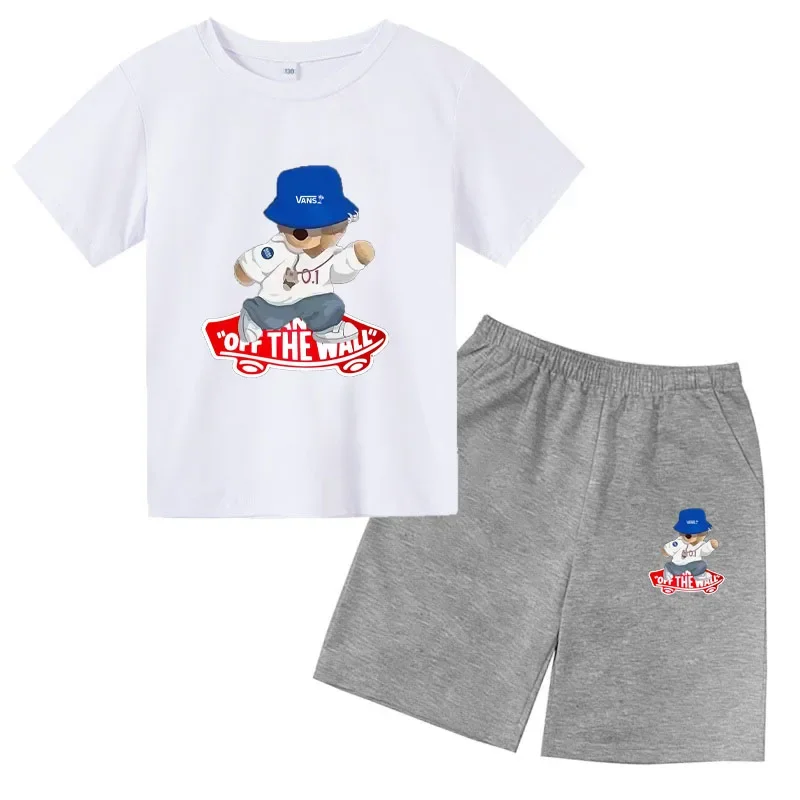

Kids Trendy Simple Letter Print Summer Fashion Breathable Tees+Shorts 2pcs Sportsuits 4-14 Years Boys Girls Outfits Clothes Sets