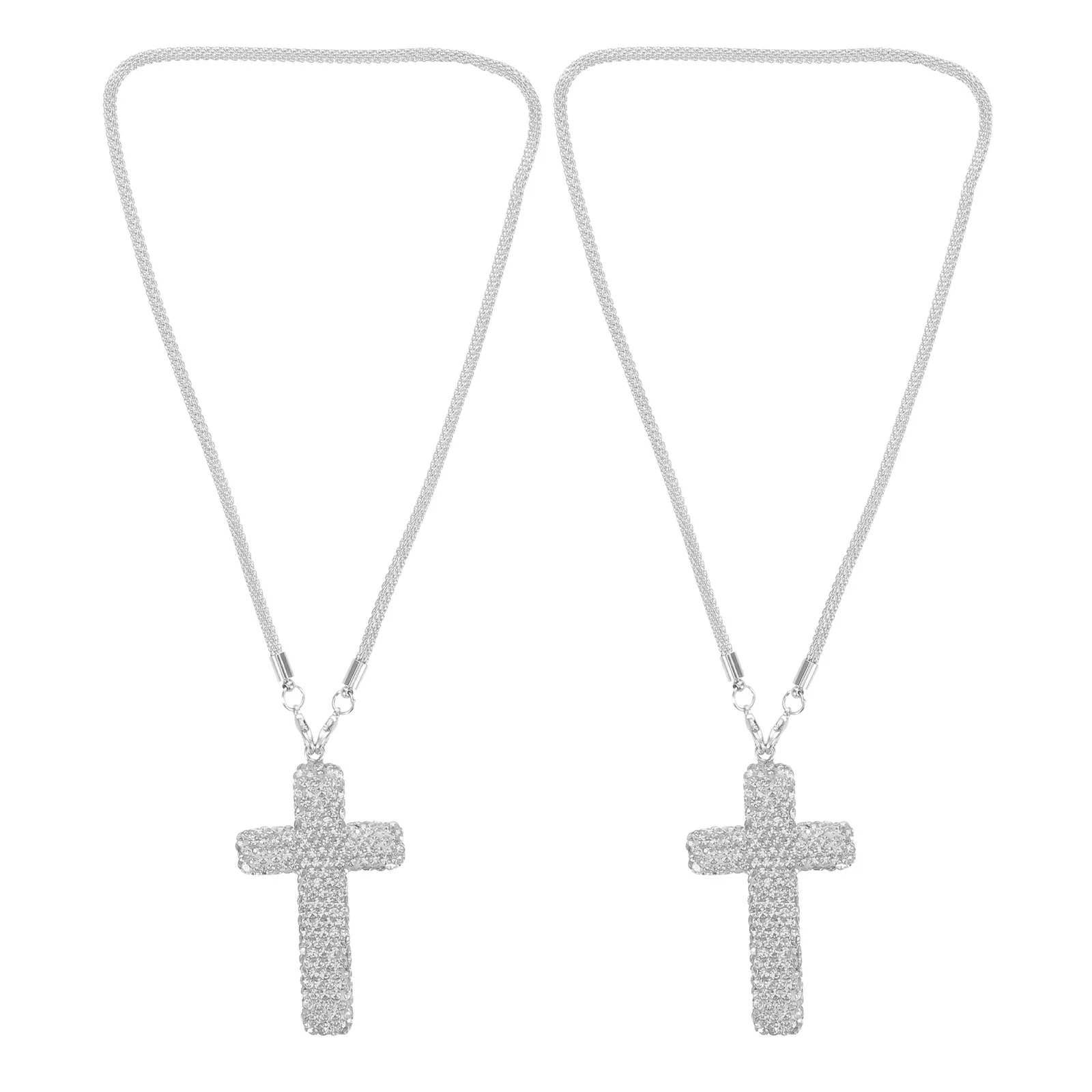 

2Pcs Elegant Rhinestone Cross Pendant Stainless Steel Christian Car Rearview Mirror Hanging Charm Car Interior Decoration