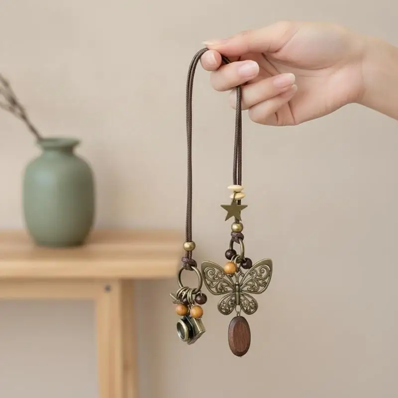 Antique Butterfly Long Collar Chains Necklace for Women Vintage Simple Metal Suspension Pendant Handmade Jewelry Retro Accessory