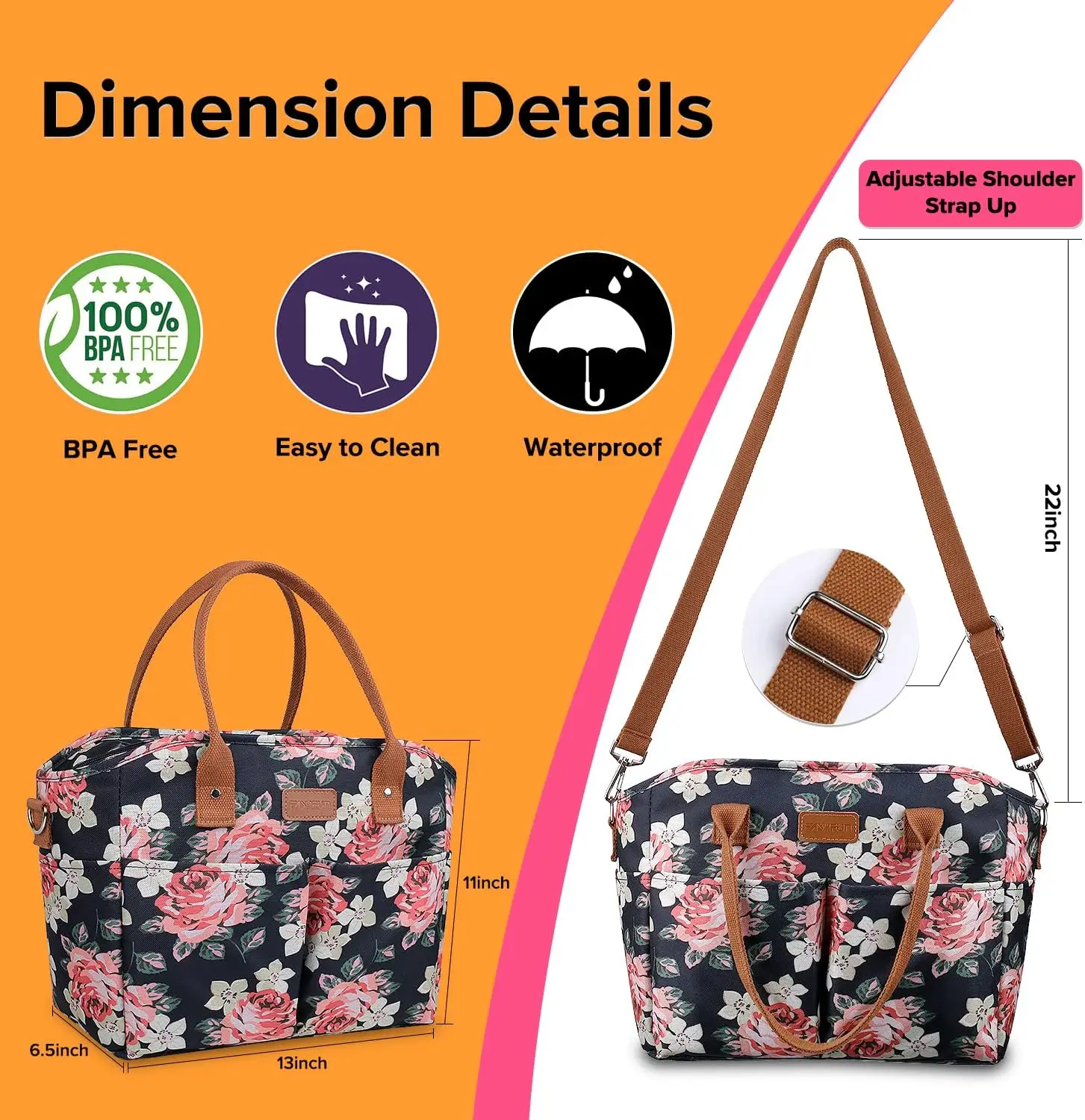 Lunch Bags for Women Insulated Thermal Lunch Tote Bag with Shoulder Strap Upgrade Large Lunch Box Container Drinks Holder for Ad 2