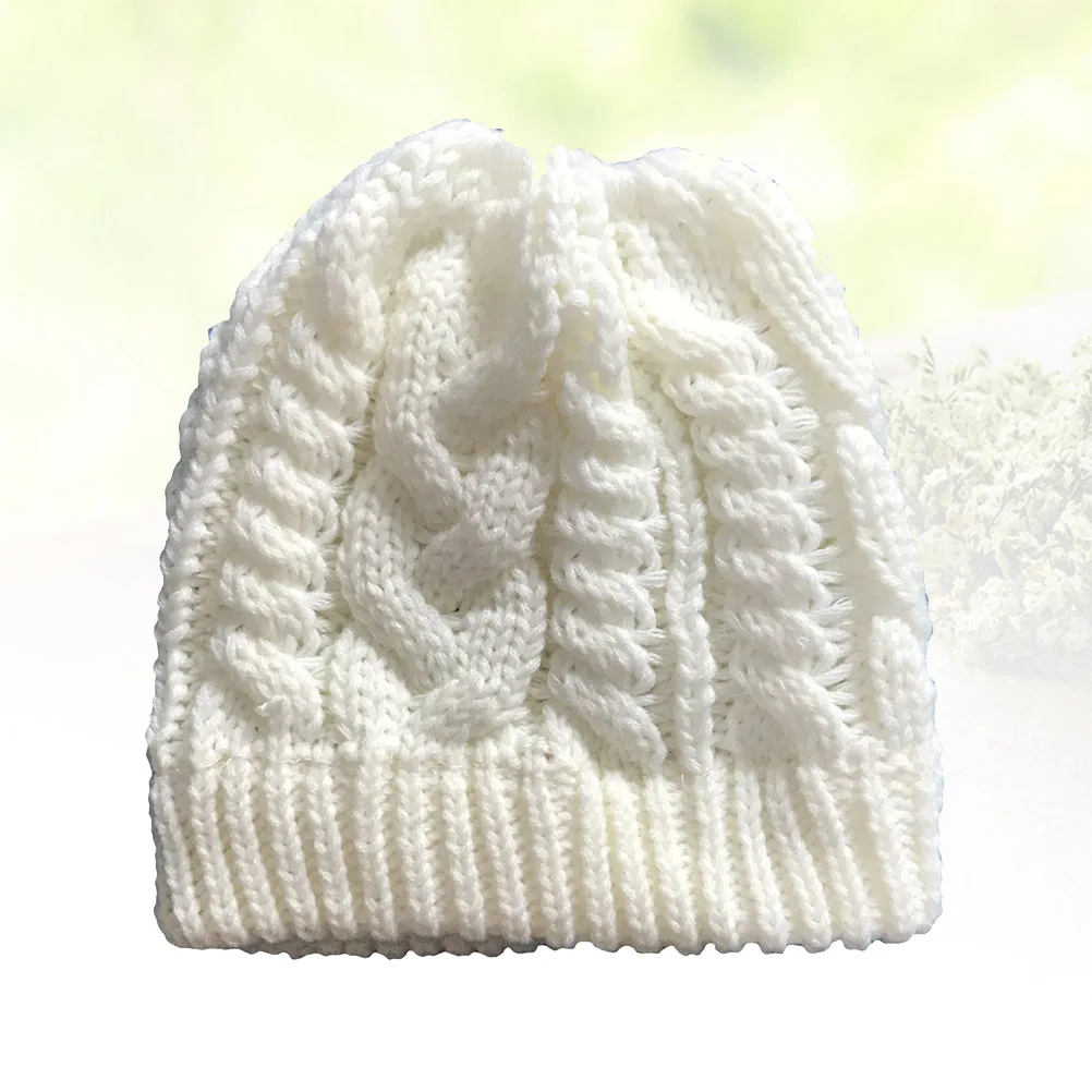 

Fashionable Warm Knitted Ponytail Hat for Women Winter Soft Cozy Beanie Cap Stretchy Style Cable Wool Cap Outdoor Gift