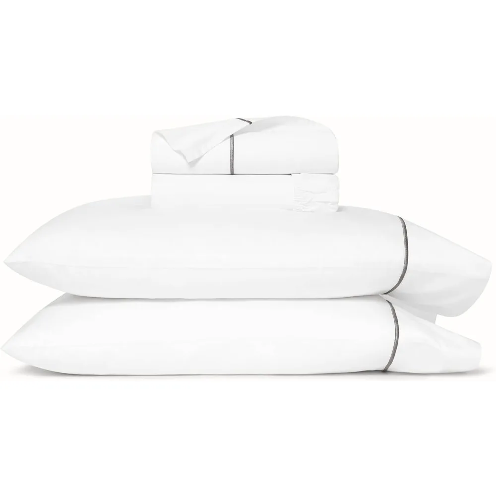 Signature Embroidered Sheet Set – Luxury 100% Organic Cotton – 1 Soft Sheen Flat Sheet, 1 Fitted Sheet and 2 Pillowcases