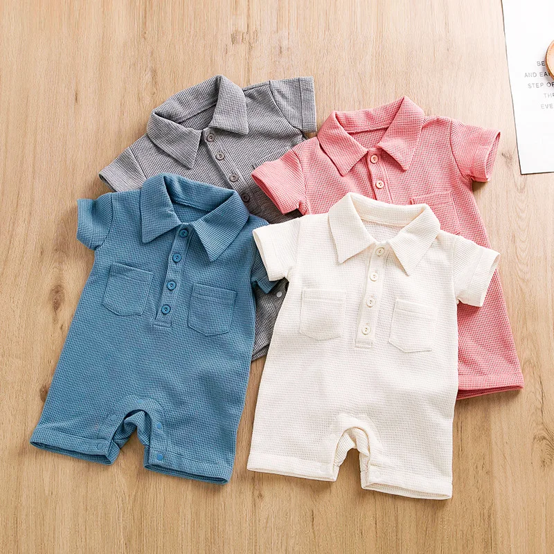 

Summer Newborn Baby Solid Jumpsuits Toddler Boys Girls Short Sleeve Bodysuits Thin Breathable Romper for Boys Girls Baby Clothes