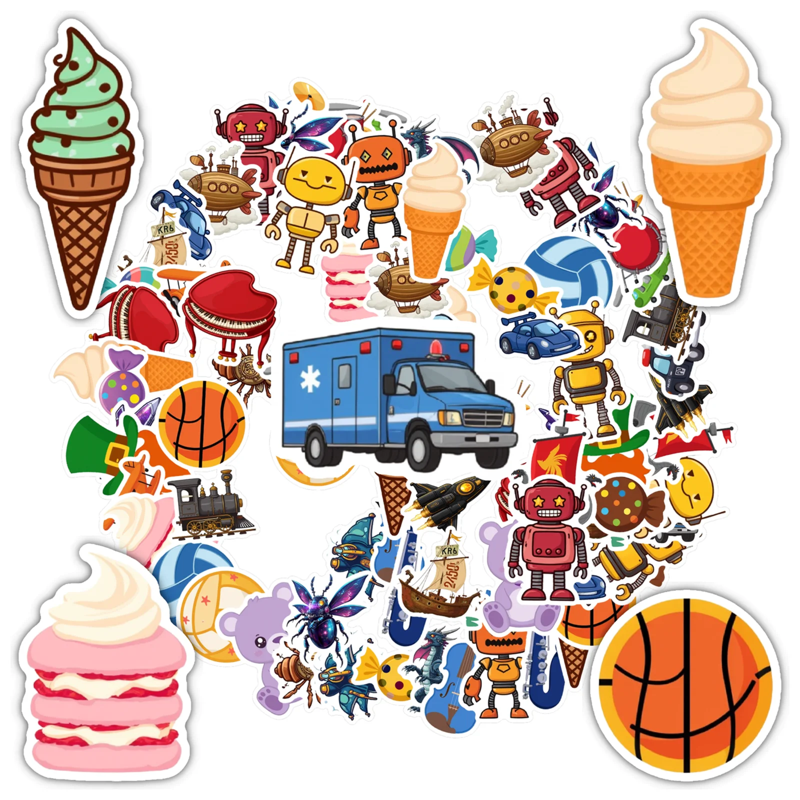 35pcs-50pcs Playful Fantasy Stickers Cartoon Vehicle DIY Stickers Funny Stickers For Suitcase Fridge Phone Luggage Laptop DIY
