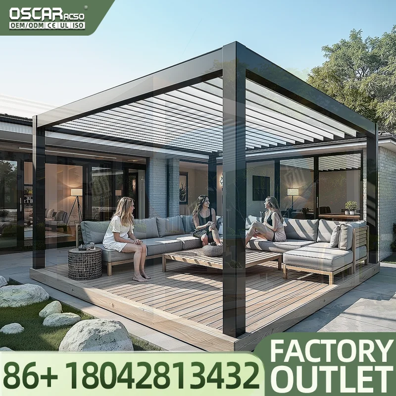 3m X 6m 4m X 6m 4 X 5 Meter Louvered Aluminum Patio Shelter in Backyard Garden Outdoor Pergola