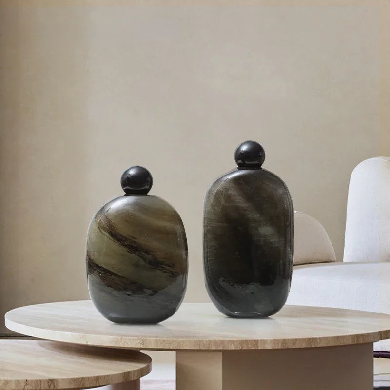 Glass Vase Oval Pebble Ball Cap Marbling Geometric Ware Terrarium Floral Arrangement Accessories Flower Vase Home Decoration