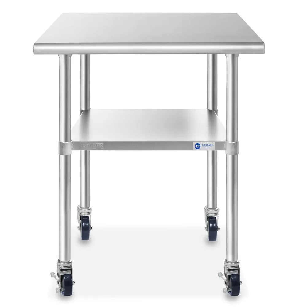 Stainless Steel Work & Prep Table 36 x 24 Inches with Caster Wheels and Under Shelf for Restaurant, Home, Hotel