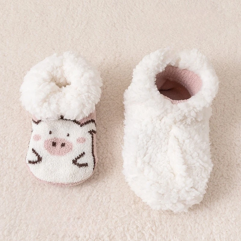 Non-Slip Baby Sock Winter Thermal House Slippers Warm Plush Indoor Floor Crib Shoes for Toddler Infant Boy Girl Learning To Walk