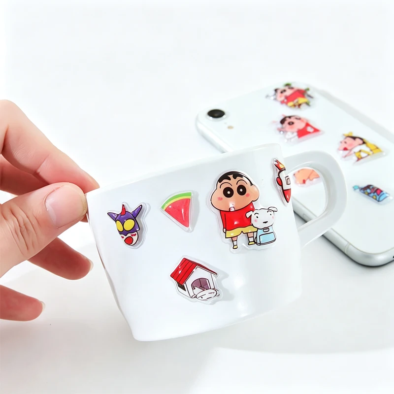 4pcs Crayon Shin-chan Cartoon 3D Relief Sticker Cute Anime DIY Decoration Accessories Decals Stationery Stikers Materials Gift