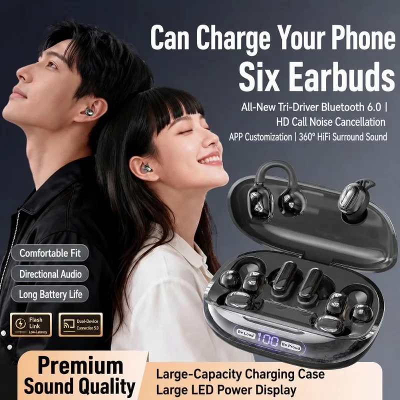 New 3 in 1 Wireless Bluetooth Earphone Mini Ear Clip In-ear Sleep Work Game Headphone Semi-in-ear Power Bank Charger Case Earbud