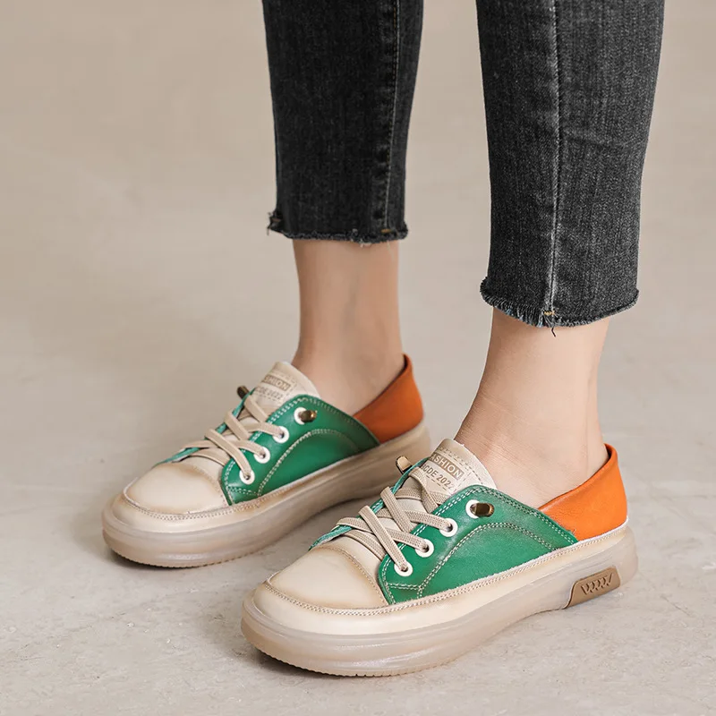 GKTINOO Genuine Cow Leather Women Sneakers Plus Size Spring Autumn Ladies Casual Shoes Retro Vulcanized Woman Summer Loafers