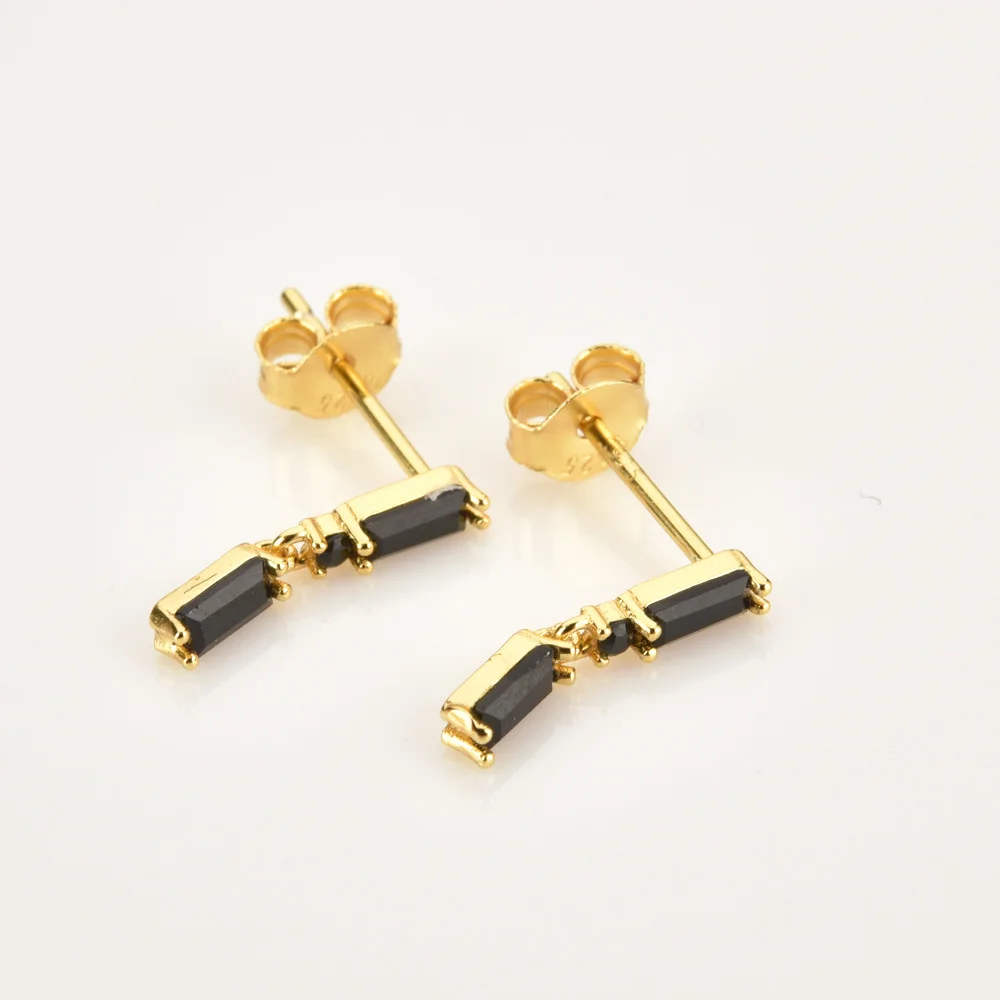 YUXINTIME 925 Sterling Silber Ohrstecker mit Schwarzem Zirkon, Gold-Ohrringe für Damen, Geometrische Anhänger-Ohrringe, Modischer Hochzeitsschmuck – Detail 22
