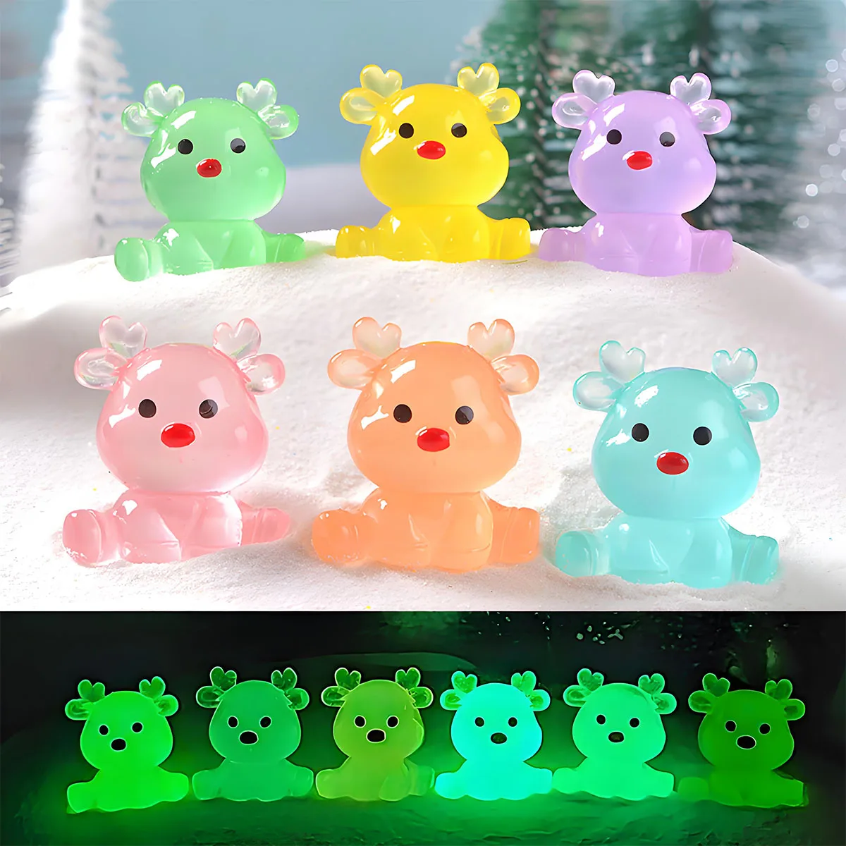 10/20PCS Luminous Mini Elk Figurines Glow In Dark Christmas Decor For DIY Fairy Garden Party Favors Gift