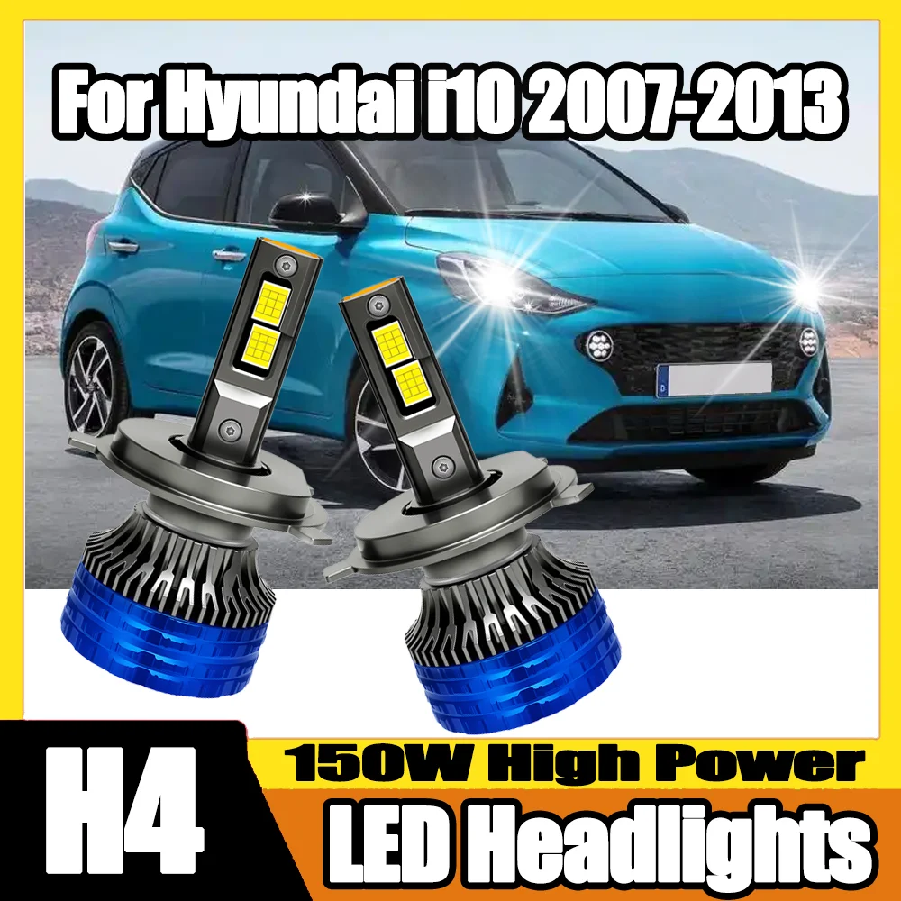 

2X светодиодные фары 150 Вт H4 20000LM фары 6000K лампы с двойной медной трубкой турбовентилятор авто фары для Hyundai i10 2007-2013