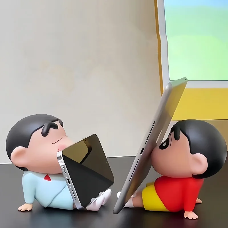 Crayon Shin-Chan Figures Phone Holder Kawaii Anime Desktop Ornaments Cartoon Watching TV Phone Support Cute Doll Decorations