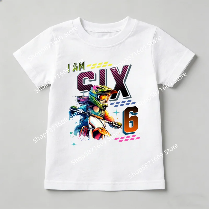 

Off Road Motorcycle English Number Printed Children's T-shirt Motorcycle Boys and Girls Short Sleeved Top
