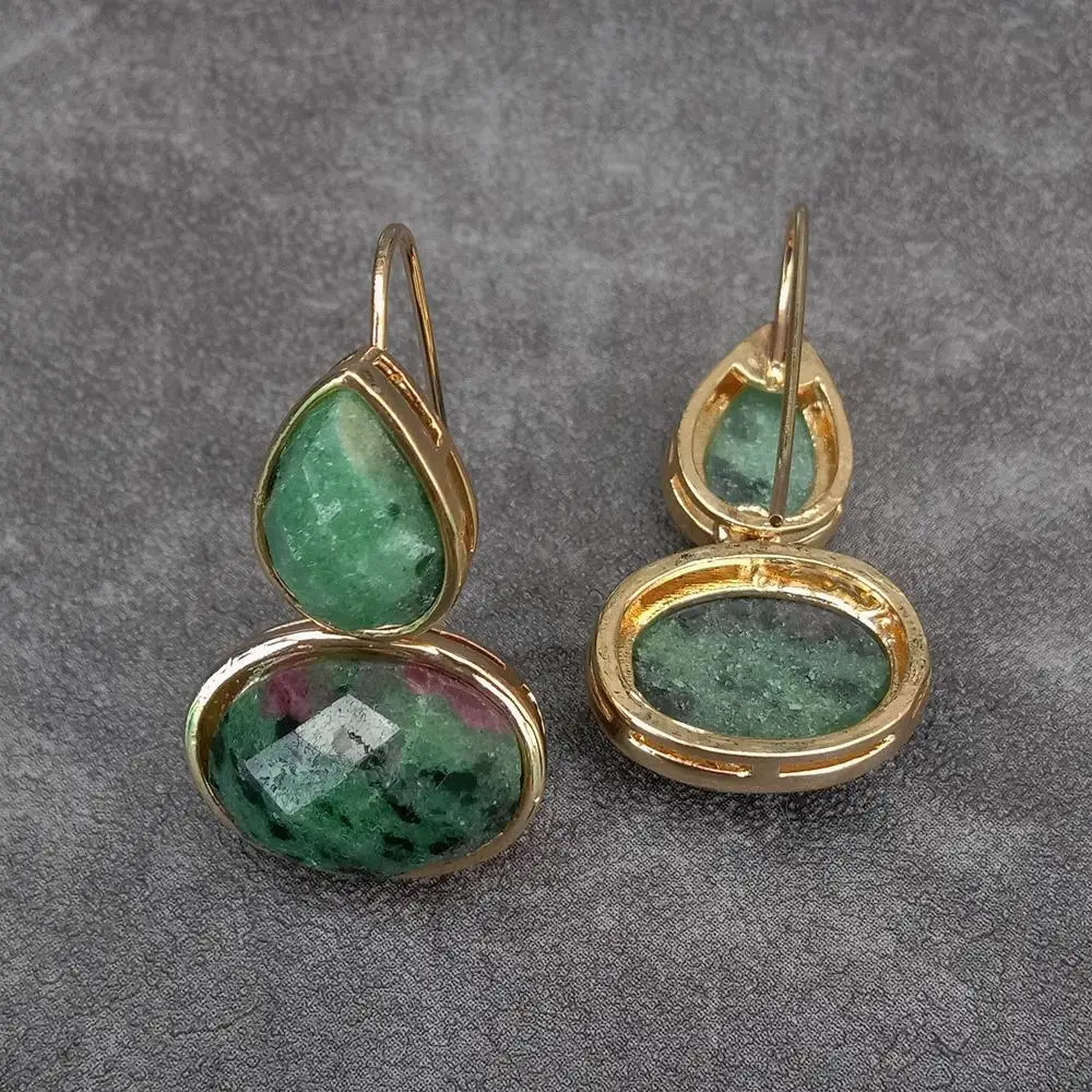 YYGEM Natural 17x13mm Ruby Zoisite Anyolite Bezel Set Hook Earrings Fashion Supplies 4