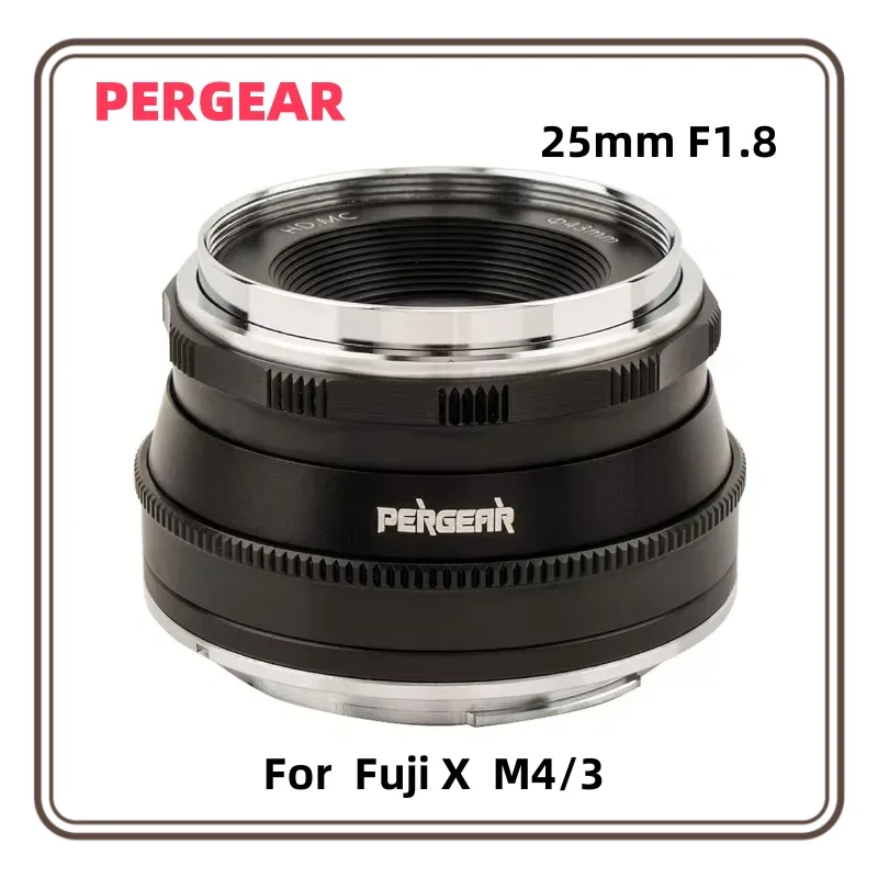 Pergear 25mm F1.8 Large Aperture Manual Focus Fixed Full Frame Lens Hood for M4/3 Fujifilm Fuji Cameras Mount Mirrorless Cameras