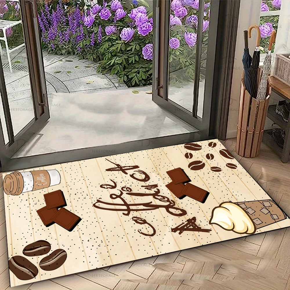 Coffee Bean Print Mat Anti Slip Doormat Cute Cafe Design Floor Rug For Dining Room Coffee Shop Entryway Warm Home Decor Carpet