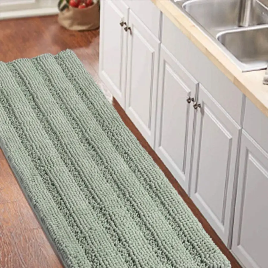 

Non Slip Shaggy Chenille Microfibers Bathroom Rug Sage Bathroom Mat Extra Long Bath Rug 59 x 20 Kitchen Rugs and Mats, Super Wat