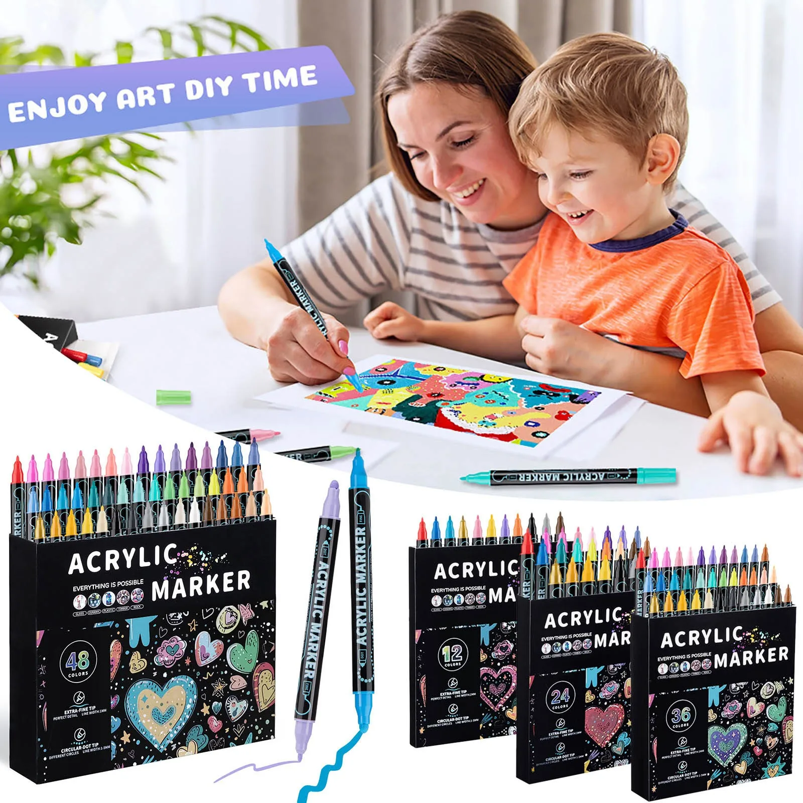 12/24/36/48 Color Double Head Waterproof Acrylic Marker Pens For Rock Painting Canvas DIY Making Posca Doodle Pen Art Markers