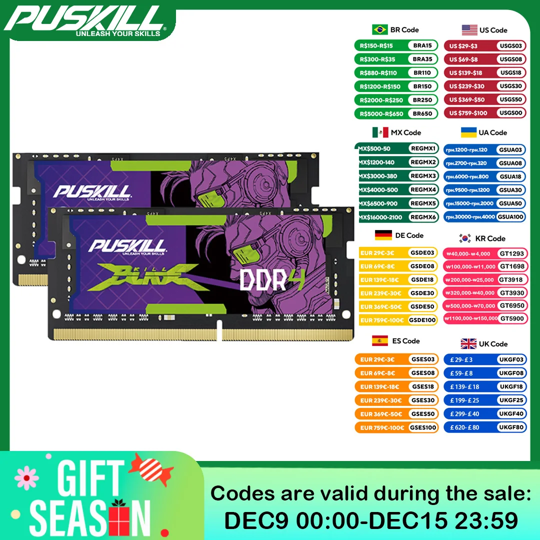 PUSKILL DDR4 Killblade Notebook Gamer Memoria Ram 32GB 2x16GB 2x8GB 3200MHz 2666MHz 1.2V 260pin Sodimm For Laptop Memory