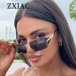 ZXIAC Fashion Metal Rimless Sunglasses Women Men Brand Luxury Designer Gradient Curved Lens Sun Glasses Famous Glamour Eyewear
