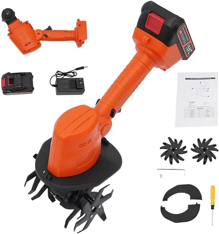 Cordless Mini Tiller Cultivator, 21V Handheld Electric Tilling Machine, Lightweight Hand-Held Rototiller Garden Tool for Lawn, Gardening and Soil