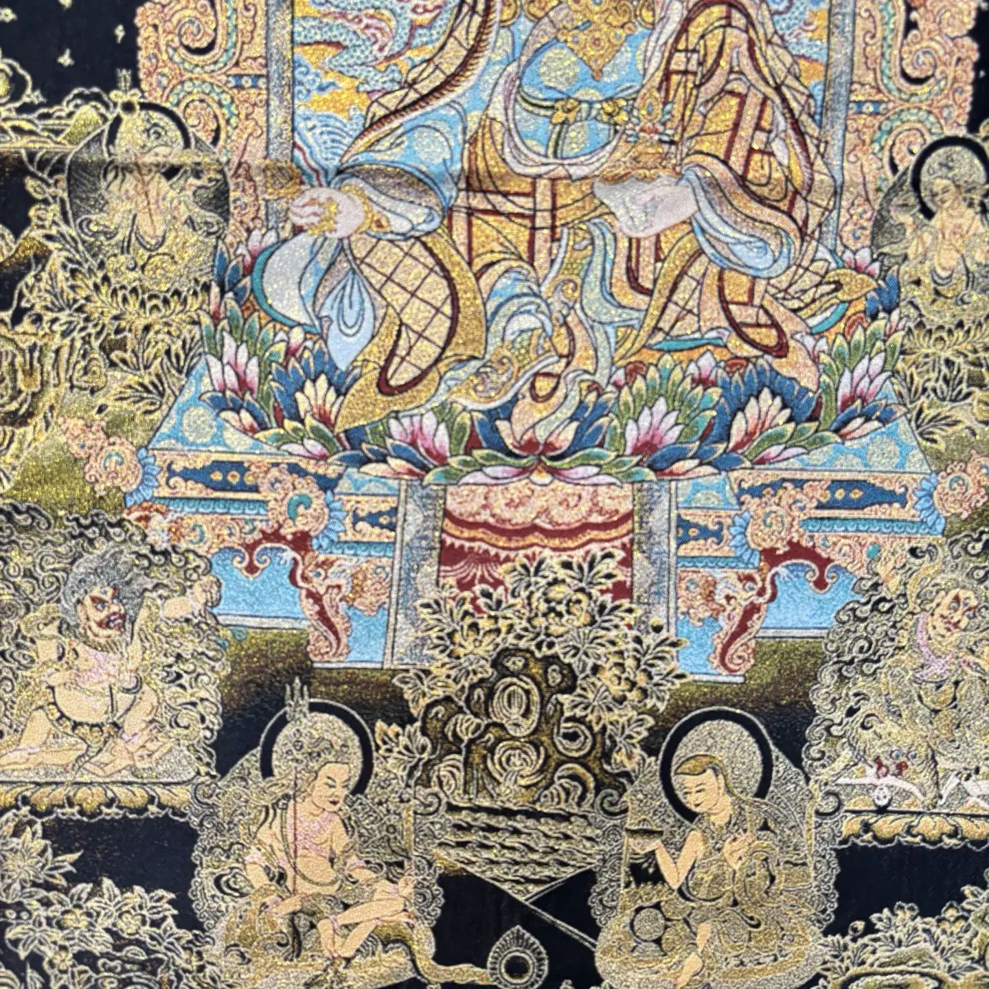 35' Xizang Folk Silk Embroidery Padmasambhava Guru Rinpoche Thangka Hanging Screen Town House Exorcism