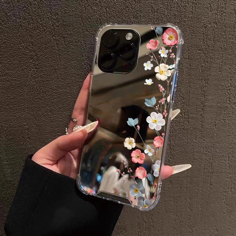Cute Flowers Mirror Acrylic Soft Phone Case For Samsung Galaxy A06 A14 A23 A36 A52 S25 S24 S23 S22 S21 Ultra Plus FE Cover
