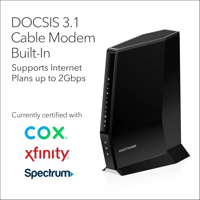 Nighthawk Cable Modem + WiFi 6 Router Combo- Compatible with Major Cable Providers incl.  Spectrum, Cox - AX2700- DOCSIS 3.1