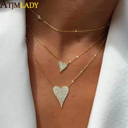 925 Sterling Silver Micro Pave Clear Cz Cute Lovely Heart Charm Pendant Necklace Delicate Romantic Chain Women Lover Jewelry